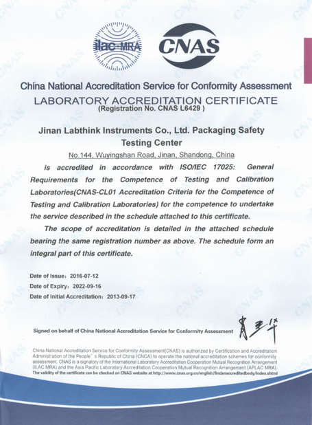 Chine Labthink Instruments Co, ltd certifications