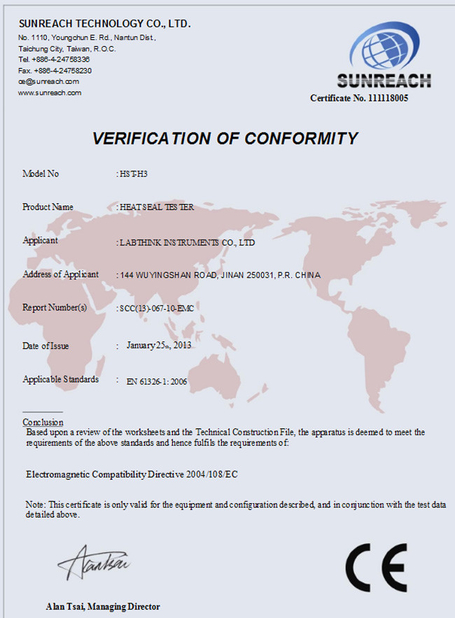Chine Labthink Instruments Co, ltd certifications
